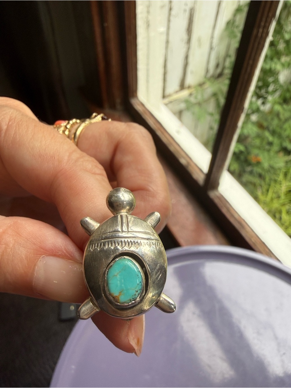 Native American Sterling Silver Turtle Ring with Turquoise 🌼